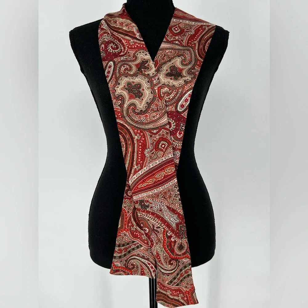 TALBOTS  PAISLEY SILK‎ FASHION SCARF IN BEIGE COPPER AND GREEN